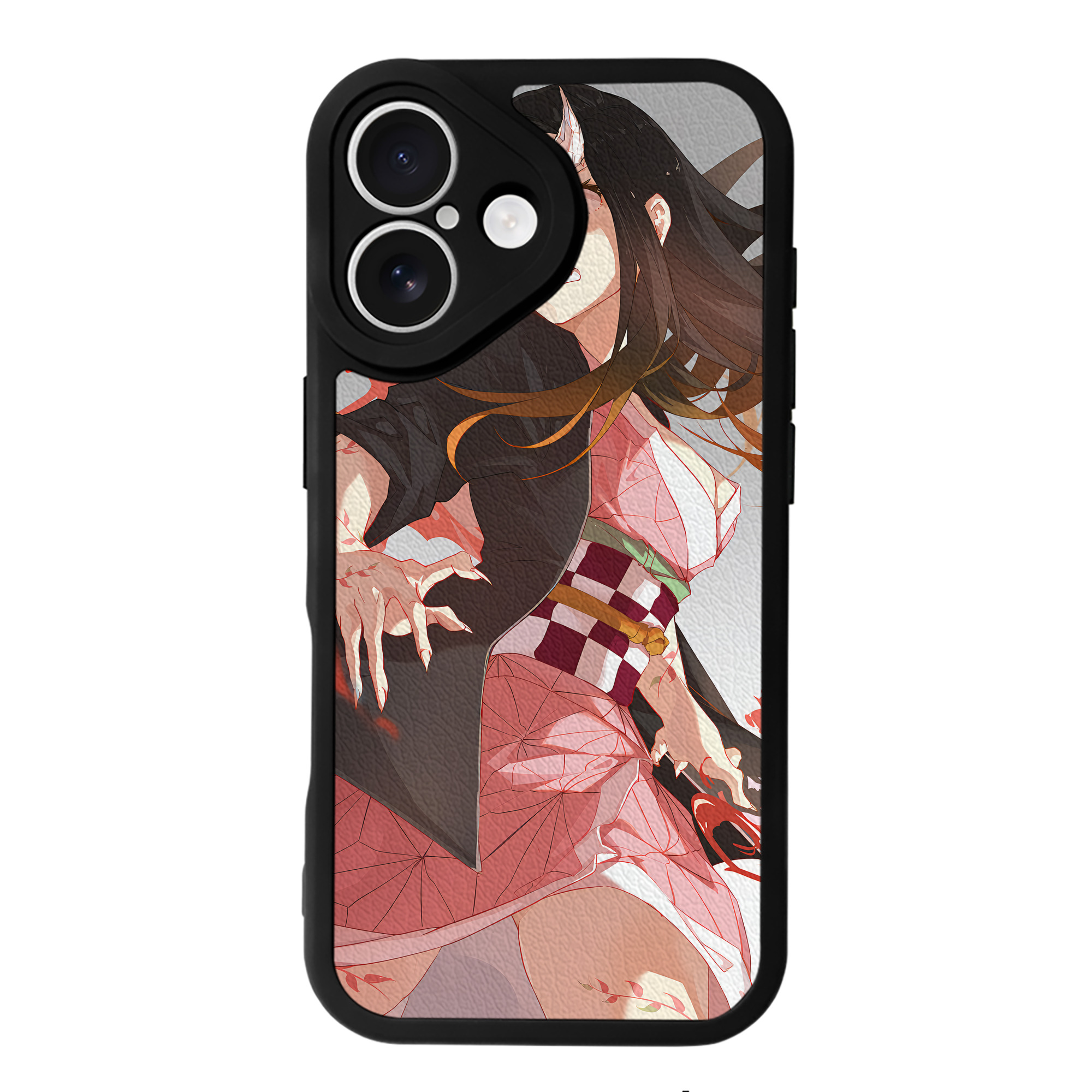 （画像用） 鬼滅の刃（きめつのやいば）竈門 禰󠄀豆子／かまど ねずこ Kamado Nezuko 【iPhone 16シリーズ対応】シリコンスマホケース（レザー調） 材質：シリコン
